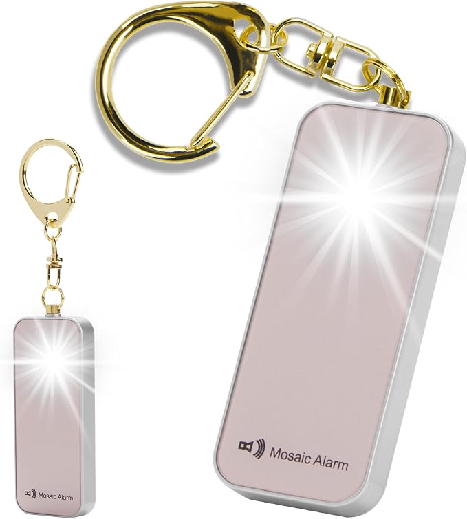 Ultrathin Personal Alarm Rainproof Ultra-Lightweight (0.8 oz) Bulky-Free Keychain Siren for Women, Students Safety. SOS Emergency 130db Hiking Alert Strobe Light. Replaceable Battery. Rose Gold by MosaicAlarm