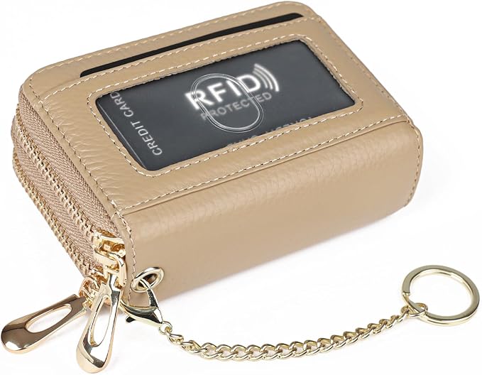 imeetu RFID Credit Card Holder, Small Card Wallet Women, Leather Card Case | Genuine Leather Women's Card & id Cases, Change Coin Purse with Zipper Keychain id Window, 20 Colors & 3 Styles, Daily, Gifts - Image 6