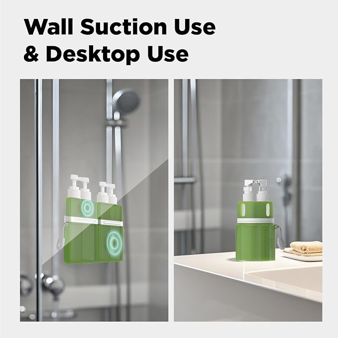 4 in 1 Travel Dispenser Bottle,TSA Approved Refillable Travel Size Toiletries Bottles Set with Suction Cup for Smooth Walls - for Shampoo,Conditioner,Body Wash,Lotion.(Green) - Image 3