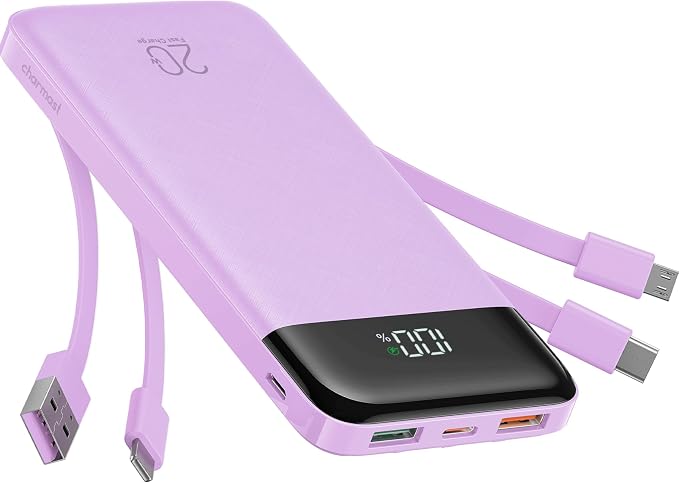 charmast Portable Charger Built-in Cables, 20000mAh Power Bank 6-Output | Travel Fast Charging Battery Pack for iPhone 17/16/15 Samsung Android, Flight-Approved, Multi-Device, USB-C & USB-A, LED % by charmast