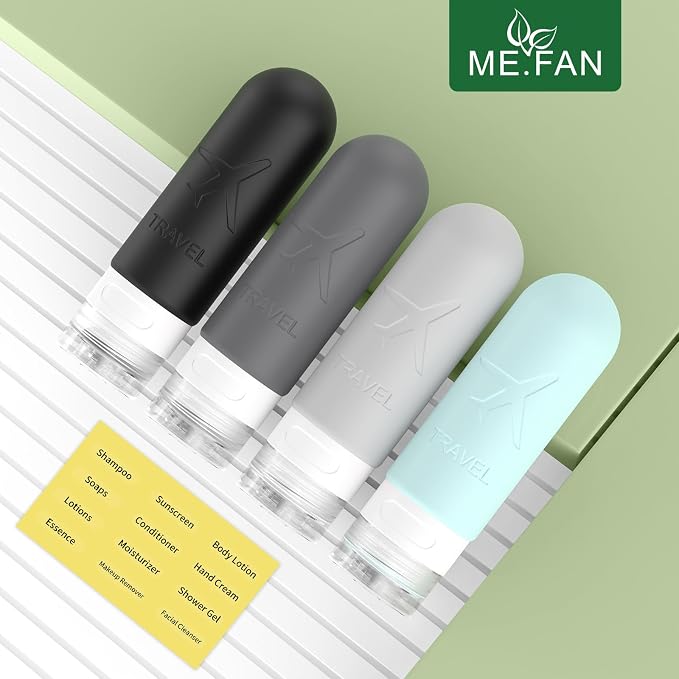 ME.FAN Travel Bottles for Toiletries,3oz Silicone Travel Size Containers, TSA Approved Squeezable Portable Split Bottle, Travel Accessories for Conditioner Shampoo Lotion - 4 Pack Gery - Image 2