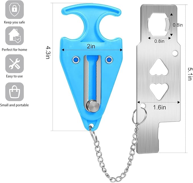 Portable Door Lock for Travel Door Lock Hotel Room Security Devices Apartment Jammer Additional Safety for Traveling Home College upgrade (Blue combination) - Image 2