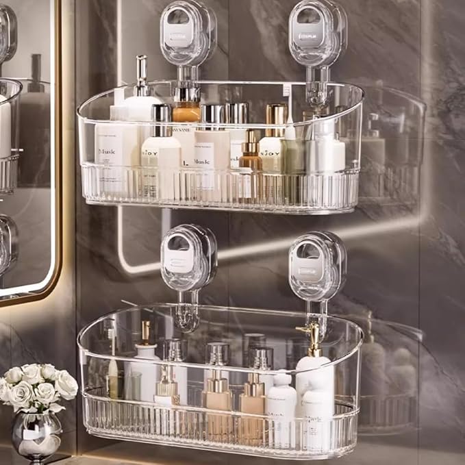 No-Drill Bathroom Suction Storage Box,Large Capacity & Strong Load-Bearing,Removable Shower Basket,Glacier Pattern Suction Cup Shower Caddy Hanging Shower Shelf Organizer (Clear 1pcs) - Image 5