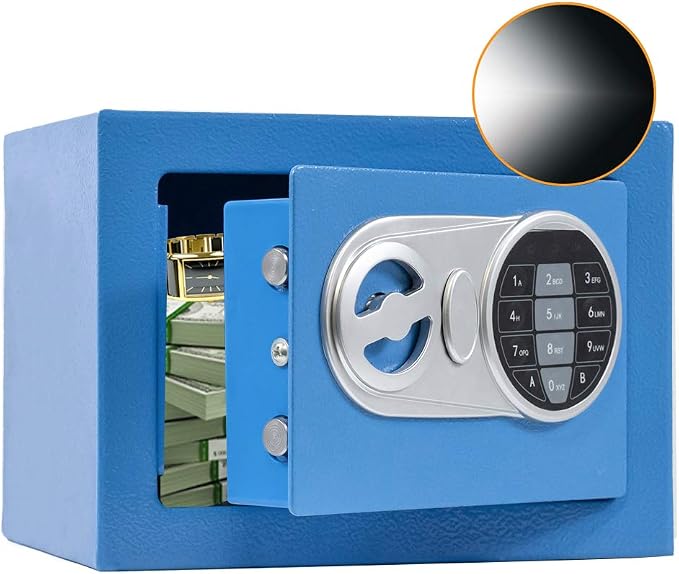 Blue Steel Safe Box with Sensor Light, Electronic Digital Keypad, Hidden Safe for Home, Wall or Cabinet Anchoring Design by Samyersafe