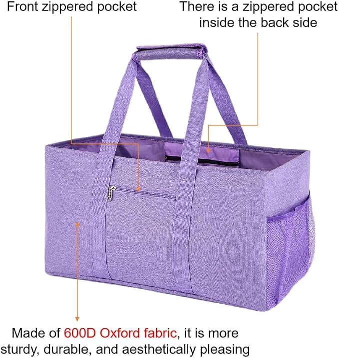 Extra Large Utility Tote Bag - Reusable Grocery Bags Foldable Heavy Duty | Large Shopping Tote 4 Pockets & Reinforced Handles, Water-Resistant Collapsible Tote for Beach, Picnic, Car Storage - Image 4