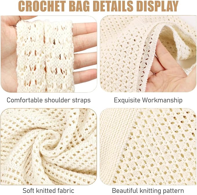 COOKOOKY Crochet Beach Tote bag Summer Beach Bag for Women Aesthetic Mesh Tote Bag Hippie Bag Knit Bag - Image 5