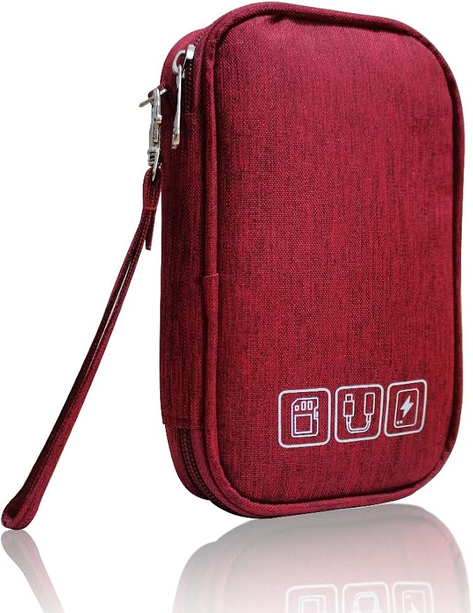 Electronic Organizer Bag Cable Organizer Travel Cord Organizer Case Pouch Portable Carrying Case for Charger Hard Drive Earphone USB SD Card (Red) by DUMEALAGR