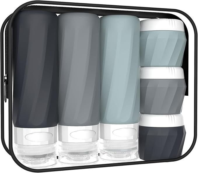 6Pcs Travel Bottles for Toiletries, Silicone Travel Size Containers Set | TSA Approved BPA-FREE Silicone Leak Proof Refillable Bottles and Jars, Women & Men Airplane Cruise Essentials Kit by YIIMER