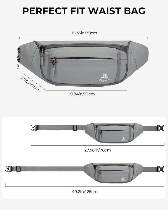2.5L Fanny Pack for Women Men, RFID Blocking Crossbody Belt Bag, Gray | Lightweight Water-Resistant Fabric, Adjustable Belt, Breathable Back Padding, Waist Bag for Running Hiking Dog Walking - Image 5