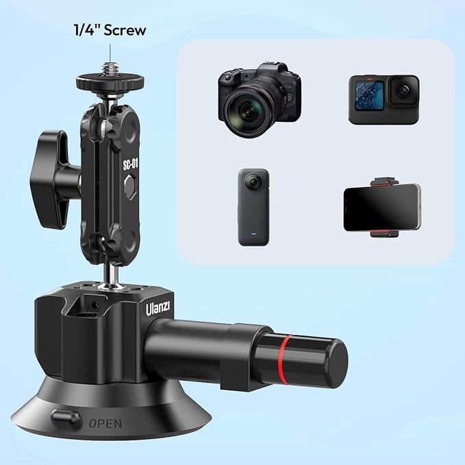 Ulanzi SC-01 Heavy-Duty Suction Cup Mount for Camera/Phone/Accessory (3"), Pump-actived Vacuum Suction Cup Mount, Magic Arm Phone Holder Action Cam Adapter Car Boats Windshield Window Mount - Image 5