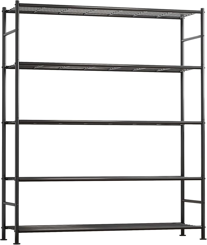 Sakugi Storage Shelves - 5 Tier Shelf Organizer, Heavy Duty Garage Shelving Unit with Leveling Feet, Stable Metal Shelves Organizer for Pantry, Kitchen and Closet, 46.3" W x 12.6" D x 60.3" H, Black by Sakugi