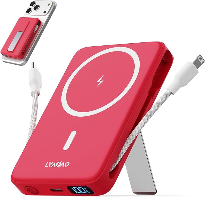 No More Forget Cables! 10000mAh Ultra Slim Magnetic Power Bank, Built-in USB-C & iPhone Cable, 20W Portable Charger with Foldable Stand, for iPhone 17/16/15/14/13/12 Series by Unknown