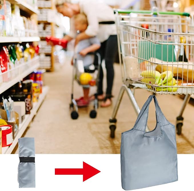 Aricsen 15x4.5x15 Inch Grey Reusable Shopping Bags with Handles, 20 Pack | Polyster Fabric Cloth Grocery Bags, Foldable Pocket Tote, Xlarge, Durable, Machine Washable, for grocery, storage, gifts - Image 7