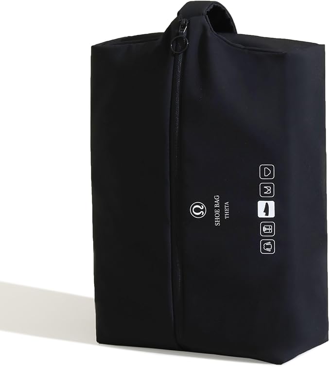 tianzong Double-Layer Fabric Wide-Opening Waterproof Travel Shoe Bag with Comfortable Handle (T400+TPU, Black) by tianzong