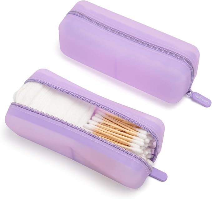 Cotton Pad Swab Travel Case, 2-in-1 Waterproof Organizer, VISFRESH (Purple) - Image 2