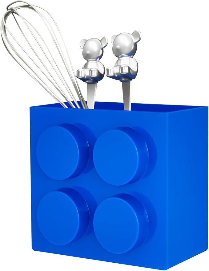 Magnetic Basket Organizer for Fridge - Lego-Style ABS Plastic Storage Box,No Drill Design for Kitchen Counter, Microwave & Whiteboard, Holds Up to 3.5 lbs (Blue) by Unknown