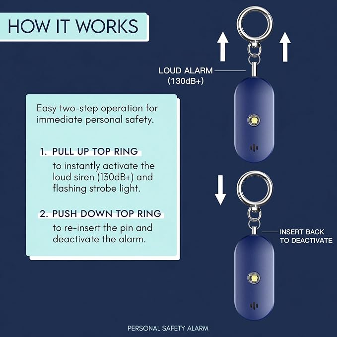 Personal Safety Alarm for Women, 130dB Rechargeable Keychain Alarm with Dual Speakers, LED Strobe Light, Low Power Indicator and USB-C Charging, (Blue) - Image 5