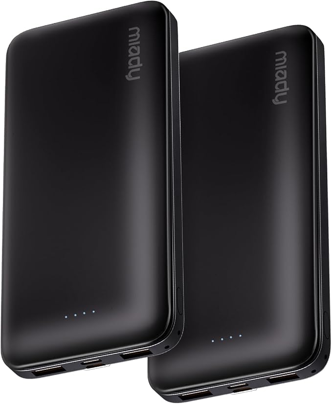 Miady 2-Pack Portable Charger, Slim 10000mAh Power Bank Travel Battery Pack | Dual USB丨3 Outputs 2 Inputs丨for Backpack Travel Camping丨Slim丨Compatible with iPhone Android etc丨Flight-Safe丨37Wh丨Black+Black by Miady
