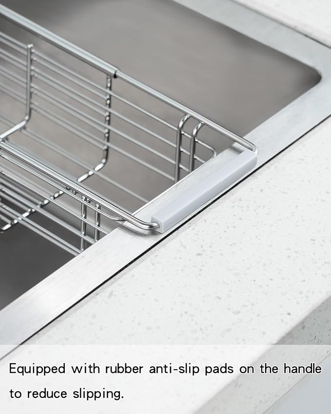 Expandable Kitchen Sink Caddy, 304 Stainless Steel Over the Sink Sponge Holder, Adjustable Drain Rack Organizer for Sponges, Brushes, Dish Soap, Rustproof & Quick-Dry - Image 3