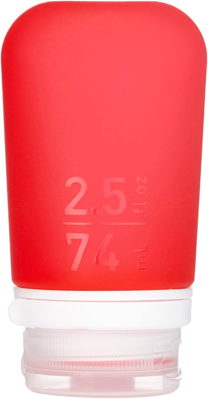 humangear GoToob+ (Medium) | Refillable Silicone Travel Bottle | Locking Lid | Food-Safe Material | Red, Medium (2.5 fl.oz.; 74ml) | Refillable & Leak-Proof Silicone Travel Size Bottles with Locking Cap for Toiletries, Camping & TSA Carry-On by humangear