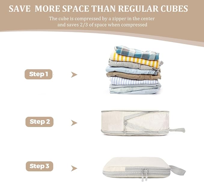 LANSKLBD 6/8 Set Packing Cubes for Suitcases Travel Luggage Packing Organizers,Travel Accessories Essentials Luggage Organizer with Shoe/Tioletry/Laundry Bag (Beige, 4 set) - Image 2