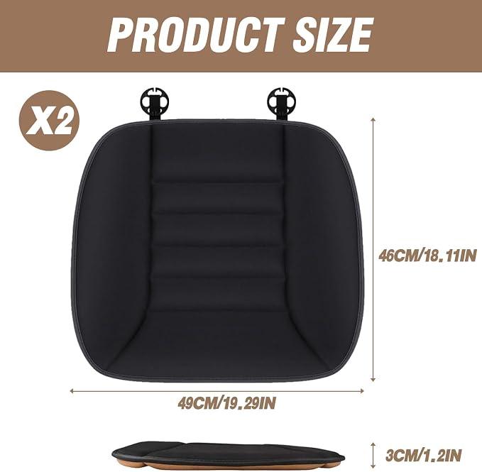 2PCS Car Seat Cushion Pad 1.2" Thick Comfort Seat Protector for Car Driver Seat Office Chair Home Use Memory Foam Seat Cushion with Non Slip Bottom, 20'' x 18.5'', Black - Image 8