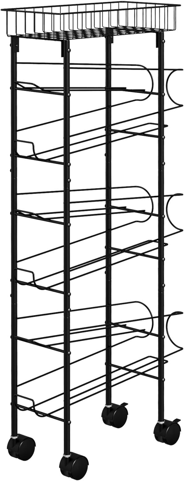 MOOACE Slim Soda Can Organizer Rack, Canned Food Organizer with Wheels | Cans Dispenser Shelf, Rolling Kitchen Storage Carts, Beverage Soup Cans Drink Holder for Pantry Narrow Space, Black - Image 8