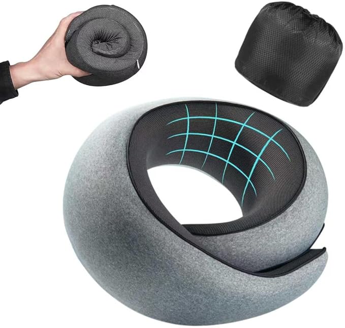 Travel Pillow, Memory Foam Neck Pillow with Ergonomic 360° Support, Travel Neck Pillow for Airplanes, Compact Design for Plane, Car & Office Travel Essentials, Grey by Asteraty