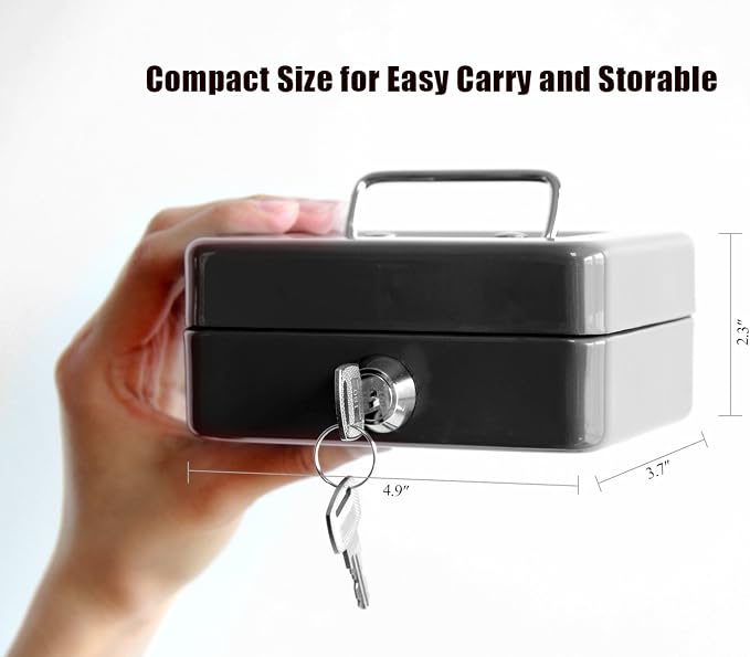 Jssmst X-Small Cash Box with Lock - Money Saving Box for Cash Coins, Small Lock Box for Medication Personal Items, 4.92'' x 3.94'' x 2.28'', Black - Image 5