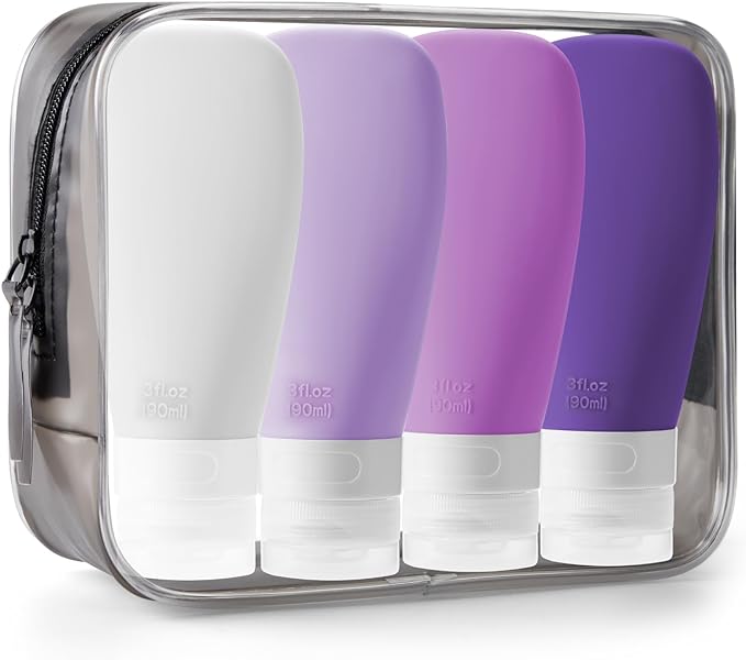 INSFIT Travel Bottles for Toiletries, TSA Approved 3oz Travel Size Containers, BPA Free Leak Proof Squeezable Silicone Tubes for Shampoo Conditioner Lotion Body Wash with Labels by INSFITPortableTravelBottles