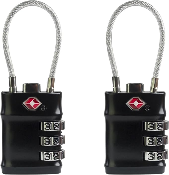 TSA Locks for Luggage, 3 Digit Combination Padlock, Luggage Locks TSA Approved 2 Pack, Combo Cable Padlocks with Code, for Gym Locker, Suitcase, Gun Case, Backpack Zipper (Black+Black) by SpecializeinCombinationLock