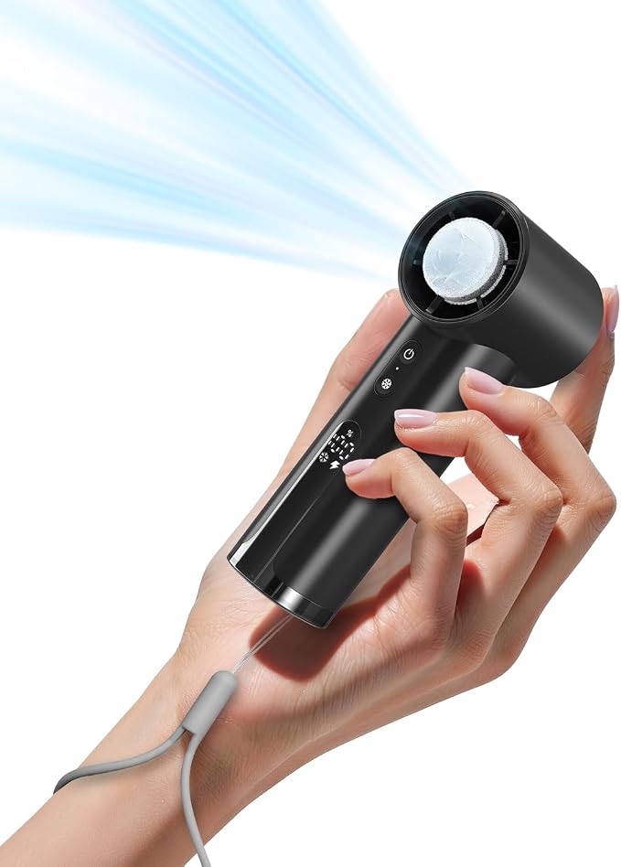 Portable Handheld Fan with Ice Cooler, Turbo Power 17800 RPM, Fast Charge, Digital Display, 100 Speeds Adjustable, Personal Fan Gifts for Women Makeup Travel Cruise Camping Outdoor, Black by OidoZac-NewHouseholdSupplier