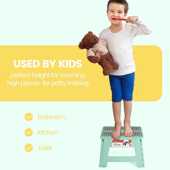9 Inch Folding Step Stool 300 LB Capacity Non Slip Foot Stool with Handle Plastic Foldable Step Stools for Kids Stepping Stool for Bathroom Black Small Step Stool (1 PC Teal) | Heavy Duty Foldable Stools, Lightweight, Holds 300 lb, for Toddler Kitchen ... - Image 6