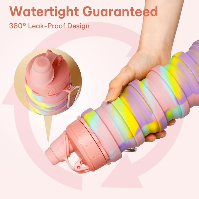 Collapsible Water Bottles for Travel, Foldable Sports Water Bottle for Kids, Reusable Water-proof Silicone Water Bottles with mountaineering Buckle for Camping Hiking Holiday - Image 4