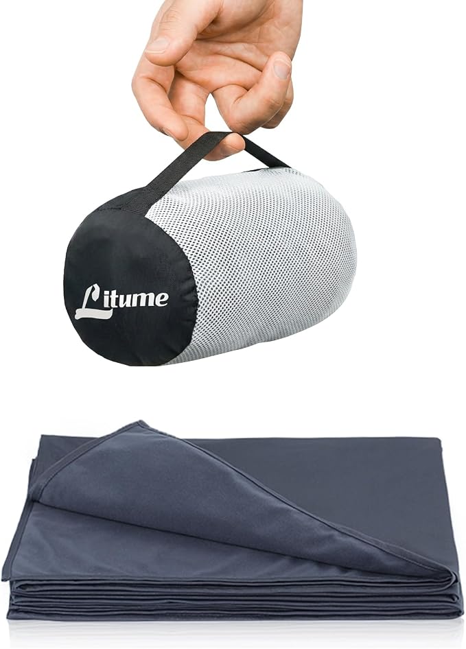 Travel Blanket Lightweight and Breathable, 67 x 48 in Soft Airplane Flight Blanket for Travelers, Foldable Camping Sheet with Stuff Sack for Train, Camp, backpacking, office, home (Velvet E650) by LitumeOutdoorCollection