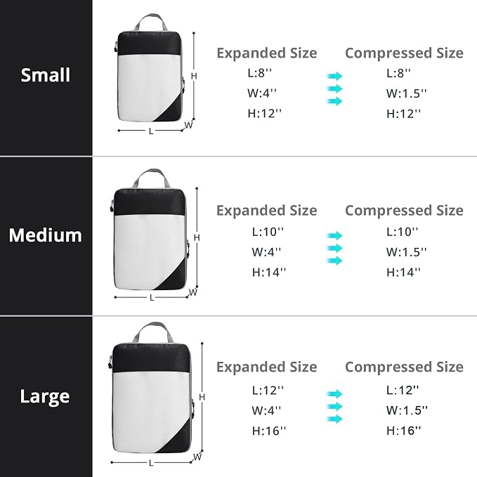 9 Set Compression Packing Cubes for Travel - Compressible, Lightweight, and Space-Saving Packing Cubes, Travel Essentials for Women, Black - Image 4