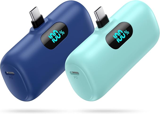 [2-Pack] Mini Portable Charger 5000mAh Power Bank,3A PD USB C Cell Phone Portable Power, LCD Display Battery Pack Compatible with iPhone 16/15/15 plus/15 pro/15 pro Max/Android/Samsung/Moto/LG etc by Swyop