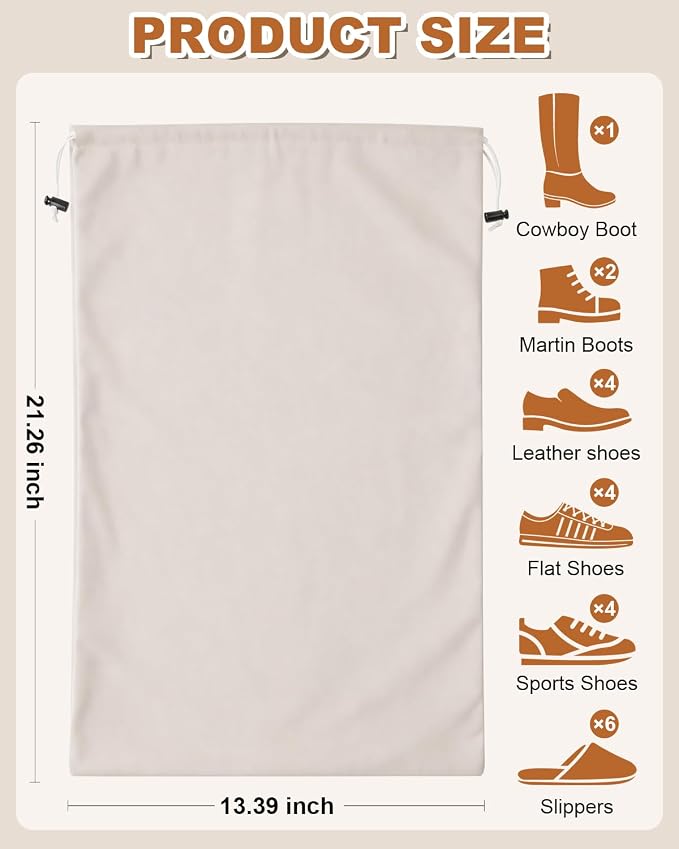 4 Pcs Shoe Bags for Travel, Large Boot Bag, Beige, 21.2x13.3 Inch | Washable & Reusable Travel Shoe Bags, Dustproof Shoe Bags with Drawstring Closure, Suitable for Travel, Home Storage - Image 8