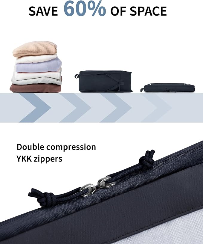 ECOHUB 5 Set Compression Packing Cubes for Suitcases Organiser Bags Set Travel Essentials with Shoe Bags for Travel Tear-resistant Travel Accessories with ID Tag Expandable Packing Bags(Navy Blue) - Image 3