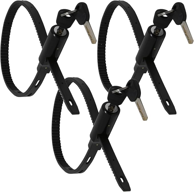 Multi-Purpose Keyed Adjustable Zip Tie Lock - 3 Pack Keyed Alike - Black Stainless Steel Refrigerator Cabinet Bike Stroller Helmet Lock by UrbanAugust