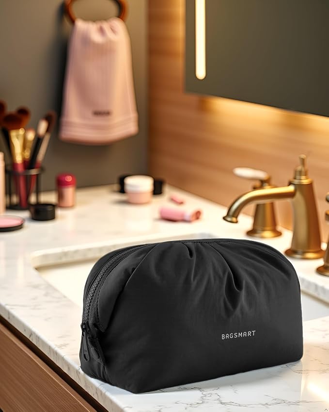 BAGSMART Makeup Bag Travel Toiletry Bag, Wide-open Zipper Pouch | Puffy Padded, Travel Essentials, Make Up Bag, For Women, Makeup Organizer, Toiletries Accessories Brushes - Image 2