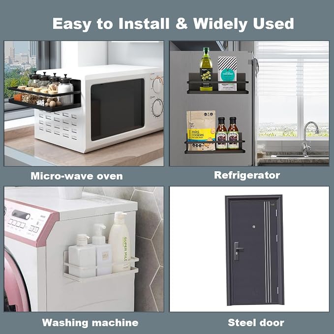 2 Pack Magnetic Spice Rack, Easy to Install on The Side of Refrigerator/Space Saving Kitchen Organization Shelf Organizer for Cabinet - Image 4