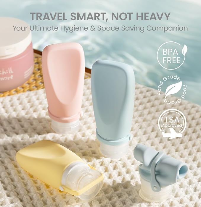 Silicone Travel Bottles for Toiletries, TSA Approved Size 3oz | Ultrasonic, Leak-Proof, Squeezable, Refillable, Sets with Labels, For toiletries, Silicone - Image 2