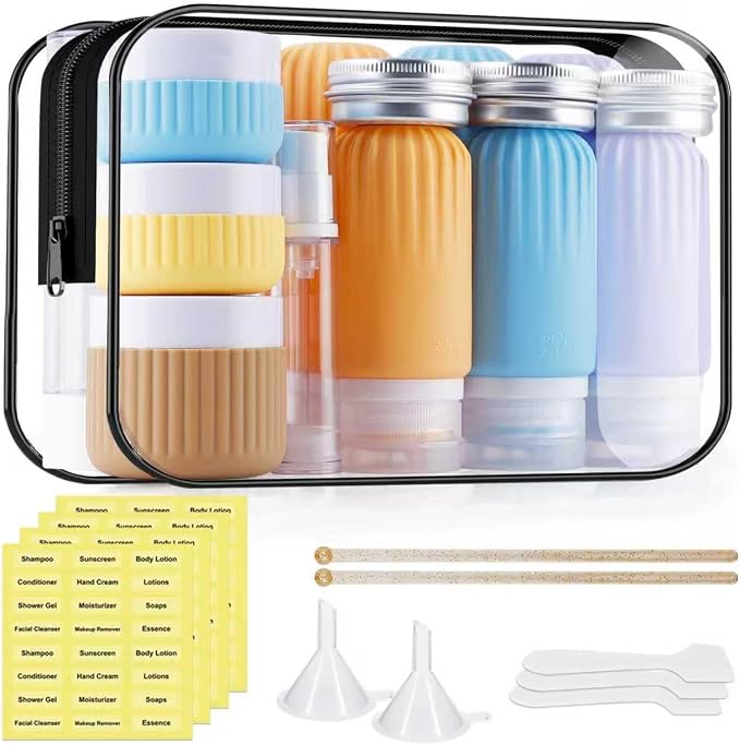 Silicone Travel Bottles, 25 Pack TSA Approved Travel Size Containers for Toiletries, Leak Proof Refillable & Squeezable Toiletry Bottles Kit with Clear Bag for Shampoo Lotion Cream Conditioner by KOUWICH