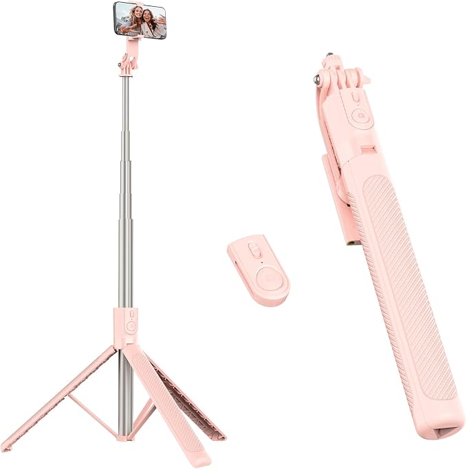 Phone Tripod & Selfie Stick, 180cm Aluminum All in One Extendable Tripod for Smartphone-Pink by Unknown