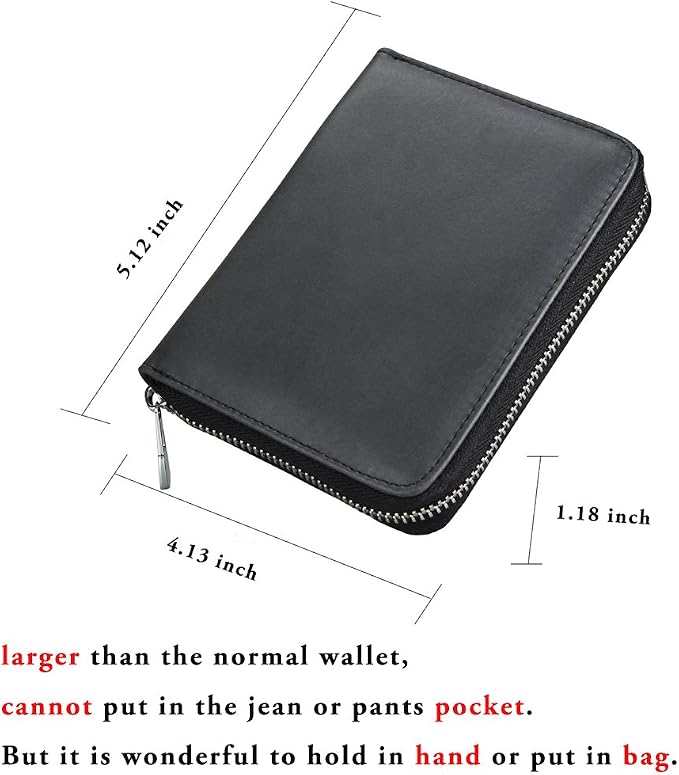 RFID Blocking 24 Slot Credit Card Holder Wallet Real Leather Multi Card Organizer Wallet with Zipper - Image 6
