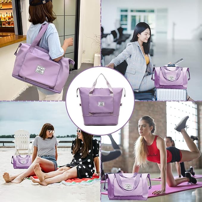 Large Capacity Foldable Travel Bag, Expandable Waterproof Carry on Bag, Dry and Wet Separation Spor Duffel Bags - Image 6