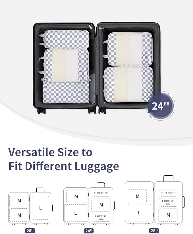 Narwey 6 Set Compression Packing Cubes for Travel Women Men, Travel Cubes for Carry On Suitcase, Durable Compression Luggage Organizer Bags - Image 2