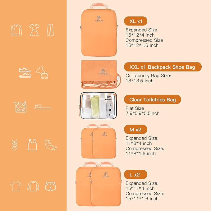 PFEYRPK Lightweight Compression Packing Cubes for Suitcases, Compressible Expandable Travel Packing Organizer with Clear Toiletries and Backpack Bag, Travel Essentials for Carry on Luggage 7 Set - Image 7