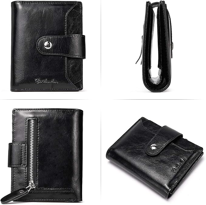 BOSTANTEN Leather Womens Wallet Small RFID Blocking Credit Card Holder | Removable ID Window, Zipper Coin Pocket, Bifold, Minimalist, Fits Small Purses, Daily Use, Ladies Gifts, Black - Image 3